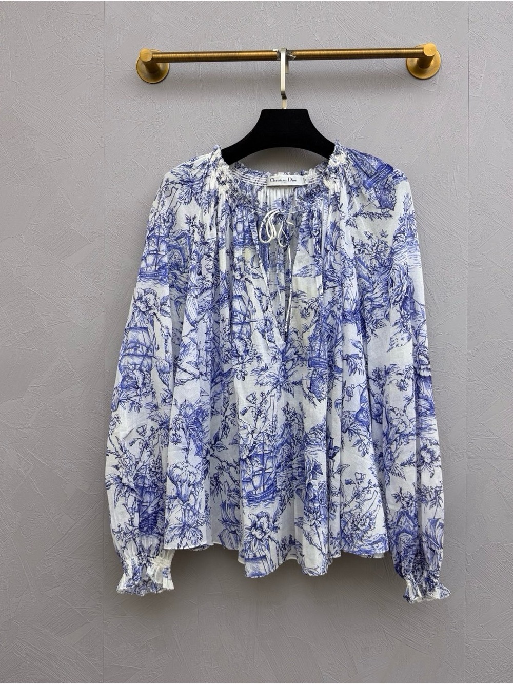 Dior Blue and White Toile Peasant Blouse